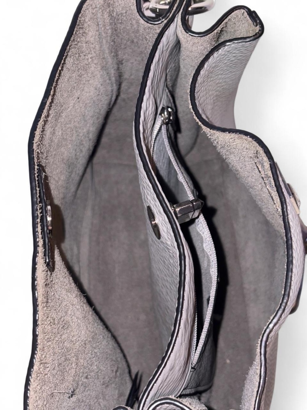 Rebecca Minkoff Gray Pebbled Leather Crossbody Bucket Bag - Picture 8 of 10